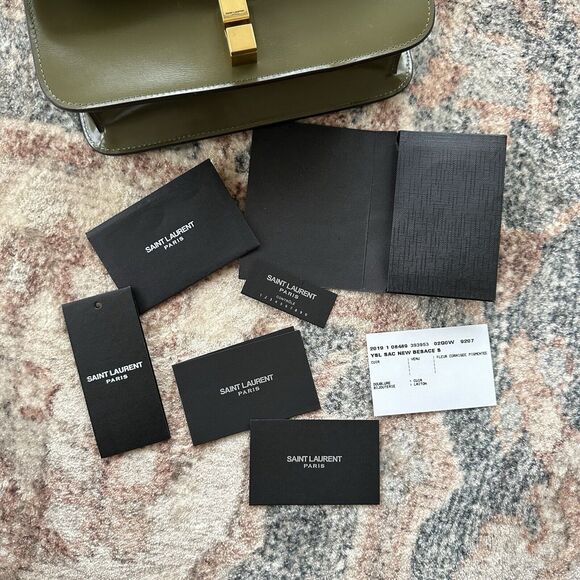 Saint Laurent Le Carre Leather Satchel Shoulder Bag Women's HTF Green Authentic - Picture 11 of 11